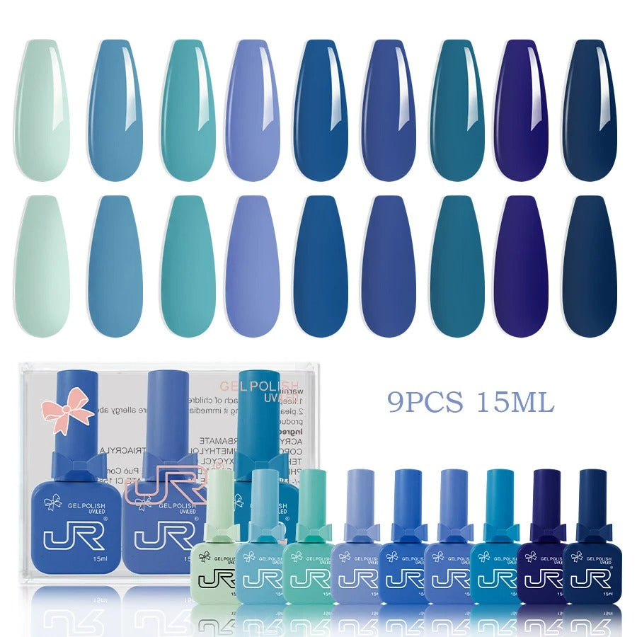 9-Piece Gel Nail Polish Set – Red, Pink & Nude Shades (15ml)