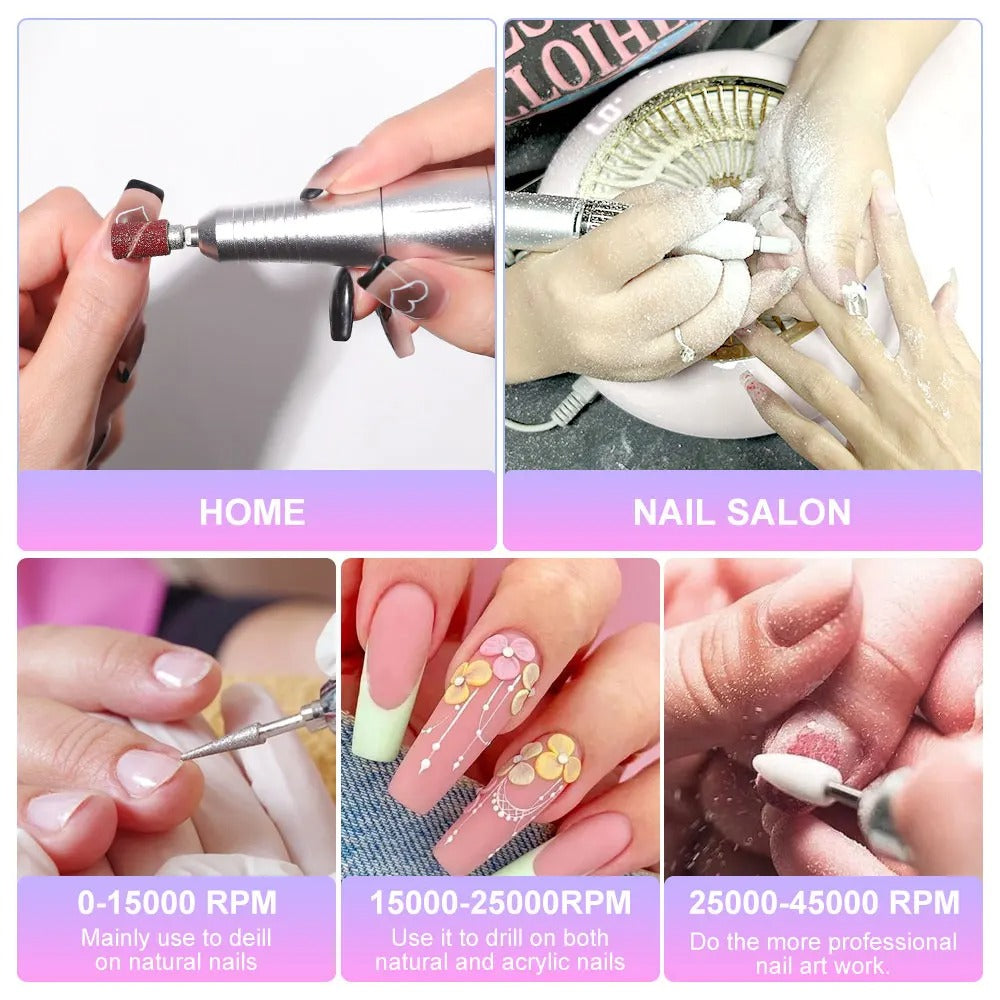 Rechargeable Electric Nail Drill – 45,000 RPM Portable File for Gel Nails