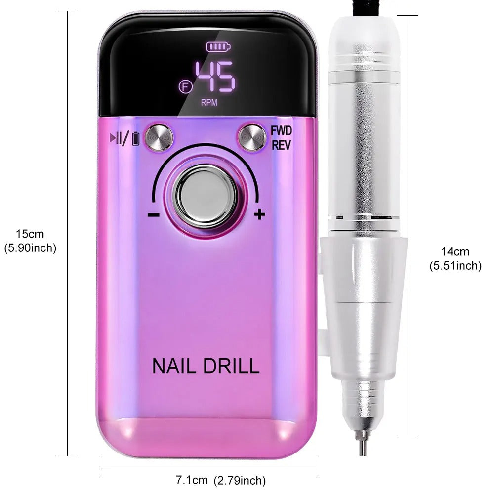 Rechargeable Electric Nail Drill – 45,000 RPM Portable File for Gel Nails