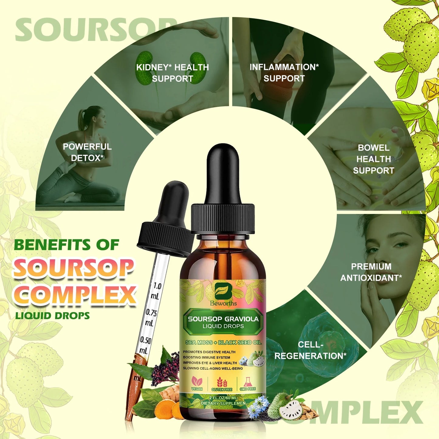 Soursop Graviola Extract Drops – Immunity & Detox Support (60ml)