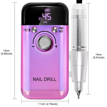Rechargeable Electric Nail Drill – 45,000 RPM Portable File for Gel Nails
